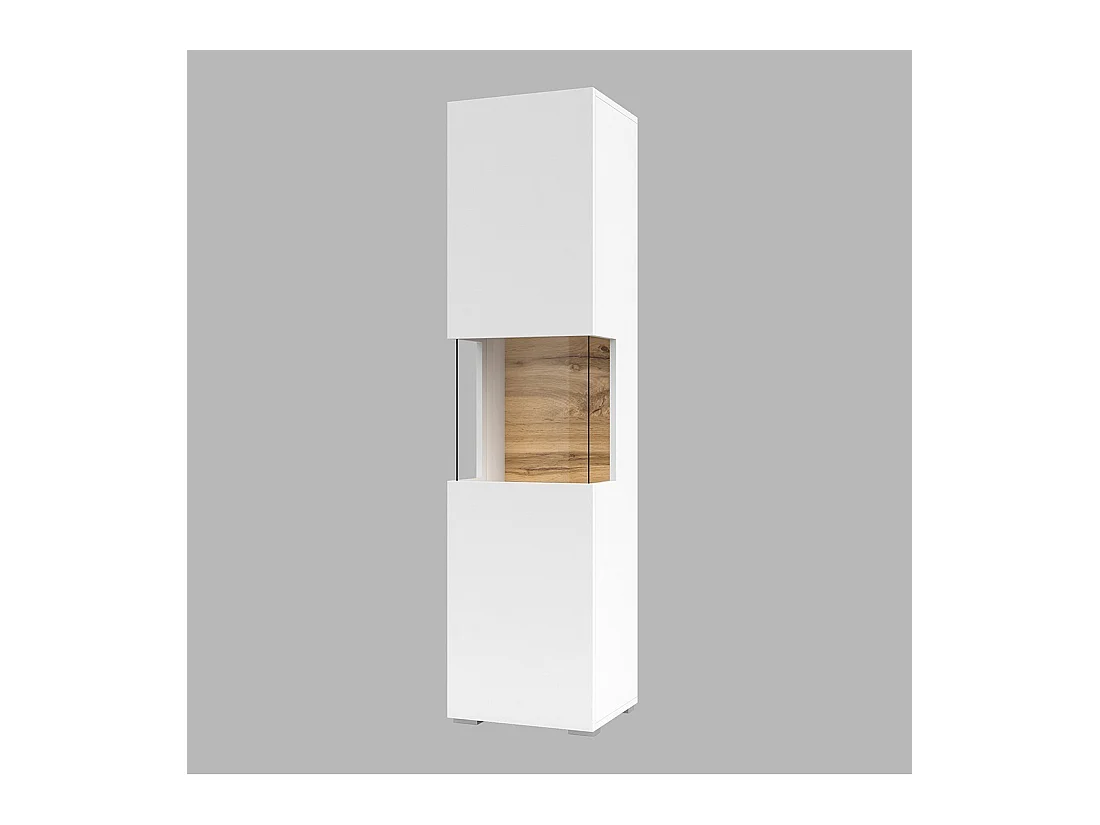 Vitrine mit 1 teilweise verglasten Tür, Kollektion EVA. Farbe Weiß und Eiche.