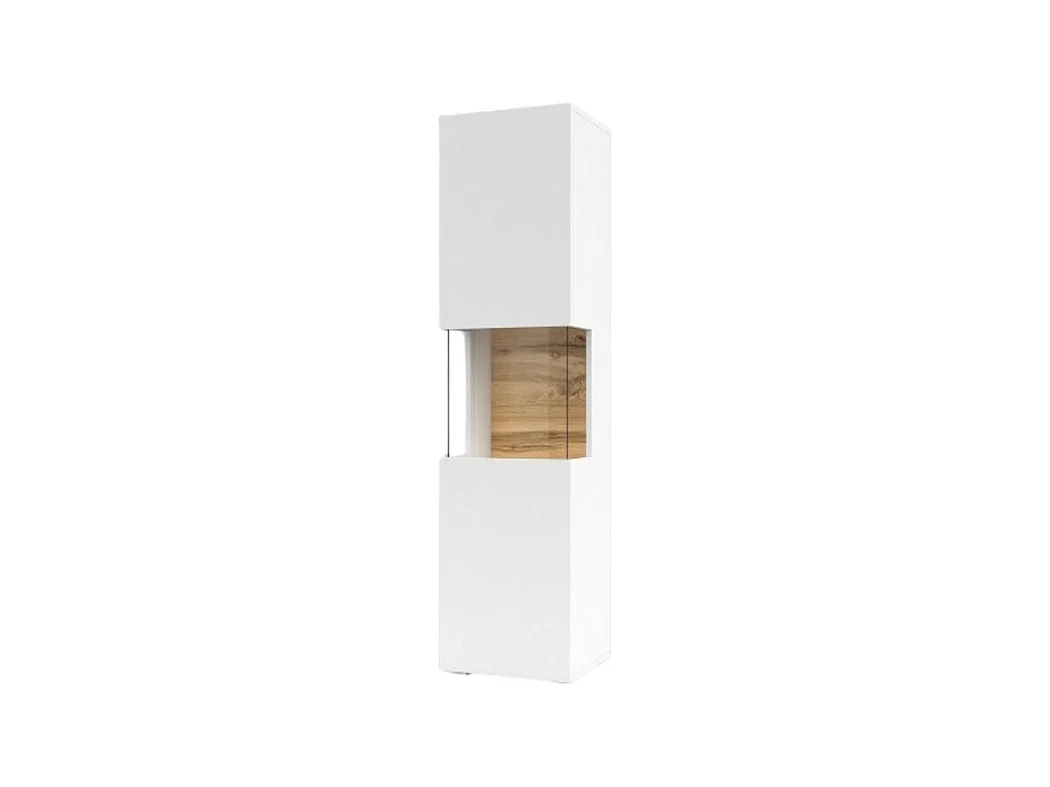 Vitrine 1 porte partiellement vitrée collection EVA. Couleur blanc et chêne.