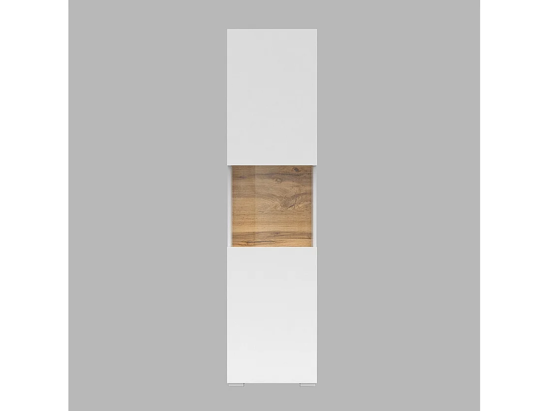 Vitrina de 1 puerta parcialmente acristalada colección EVA. Color blanco y roble.