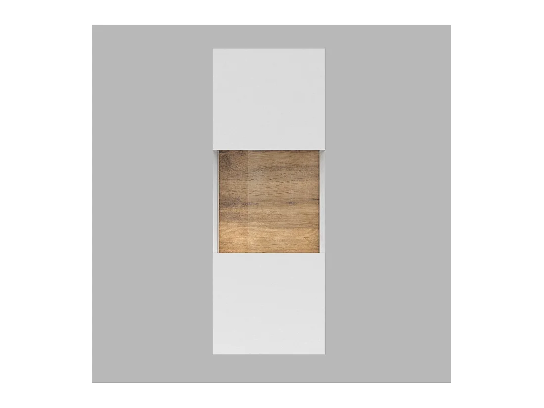 Piccola vetrina sospesa 1 porta parzialmente vetrata collezione EVA. Colore bianco opaco e rovere.