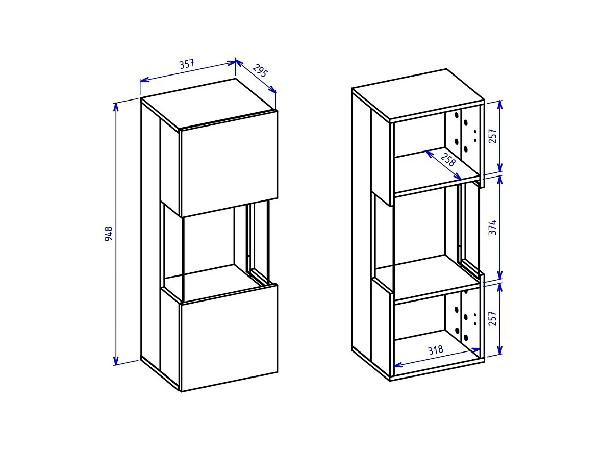 Piccola vetrina sospesa 1 porta parzialmente vetrata collezione EVA. Colore bianco opaco e rovere.