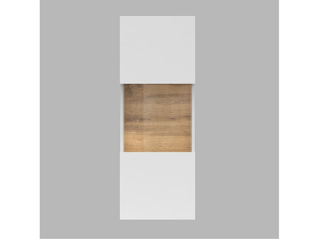 Petite vitrine suspendue 1 porte partiellement vitrée collection EVA. Couleur blanc mat et chêne.