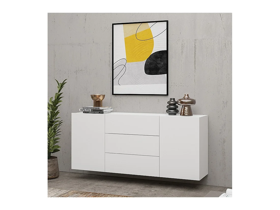 Juego de 4 muebles de sala colección EVA. Color blanco y roble.