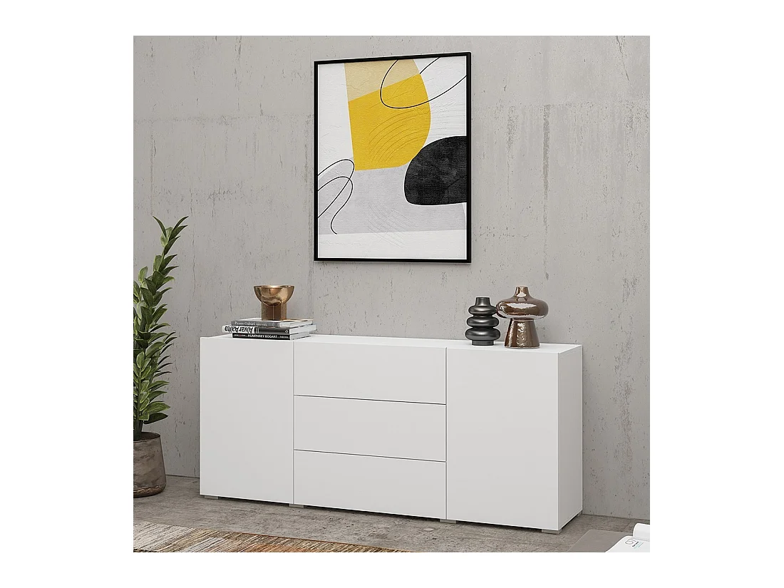 Juego de 4 muebles de sala colección EVA. Color blanco y roble.