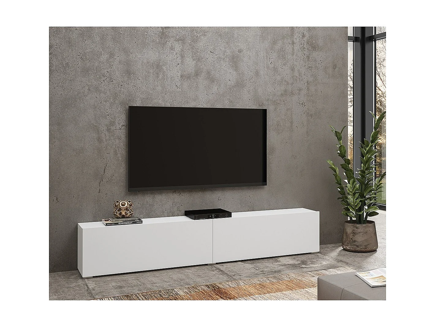 Ensemble de 4 meubles de salon collection EVA. Couleur blanc et chêne.