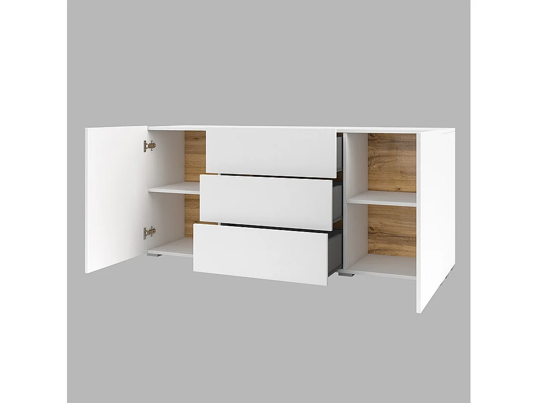 Ensemble de 4 meubles de salon collection EVA. Couleur blanc et chêne.