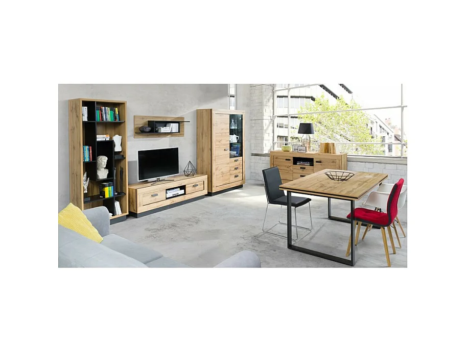 Couchtisch MALAGA - Farbe Eiche Wotan und Metall - 135 x 70 x 45 cm