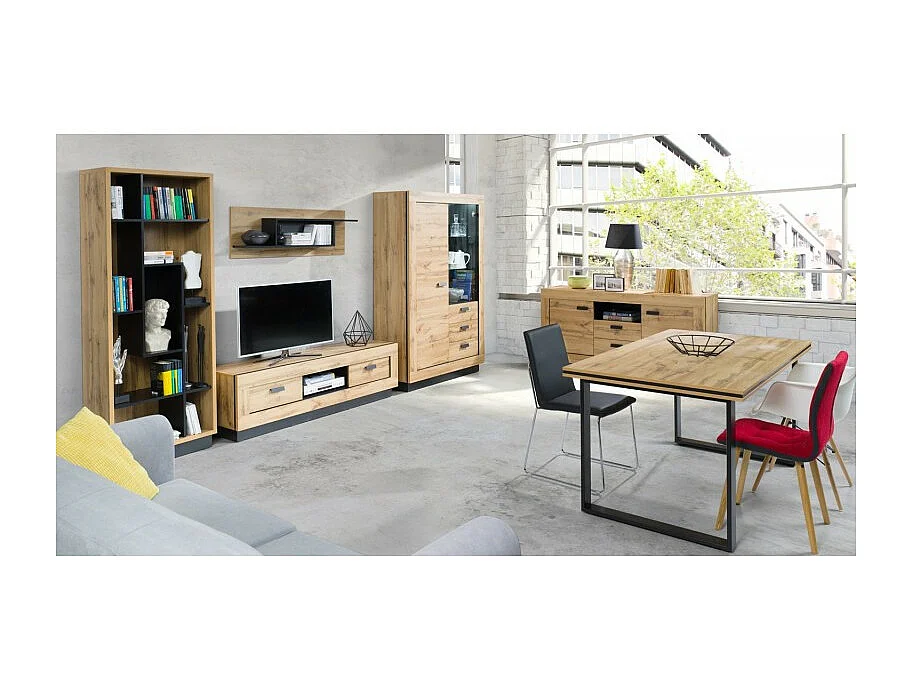 Couchtisch MALAGA - Farbe Eiche Wotan und Metall - 135 x 70 x 45 cm