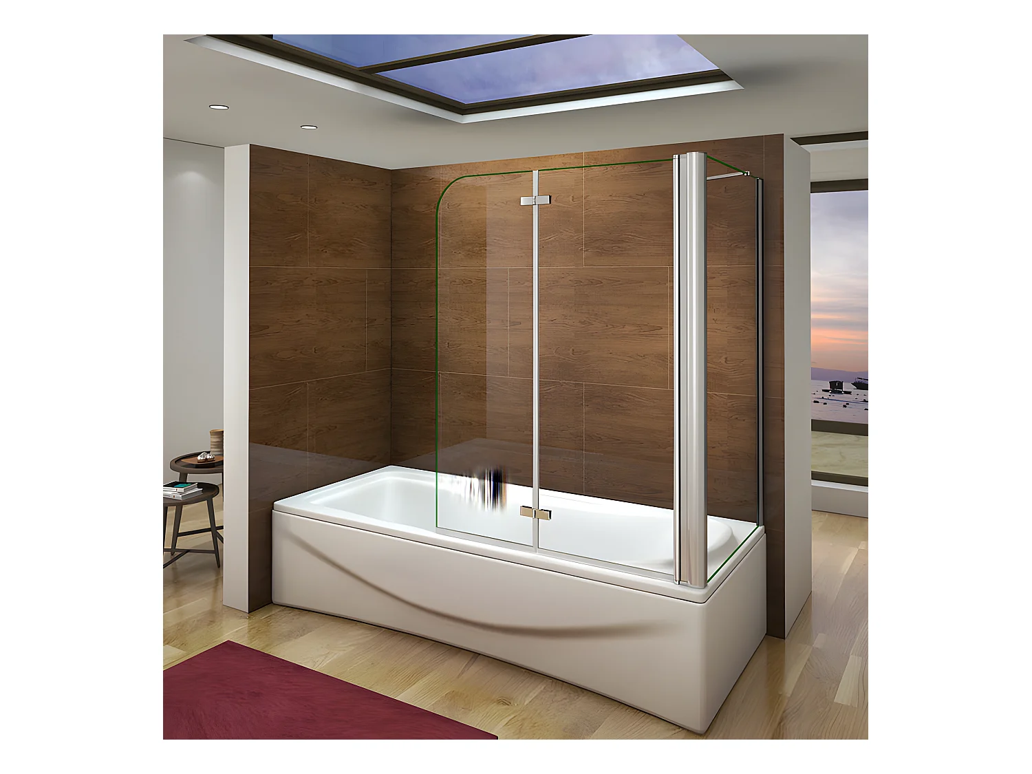 Pare-baignoire pivotant et pliant 90x140cm avec paroi fixe 80x140cm, paroi de baignoire en 6mm verre de sécurité