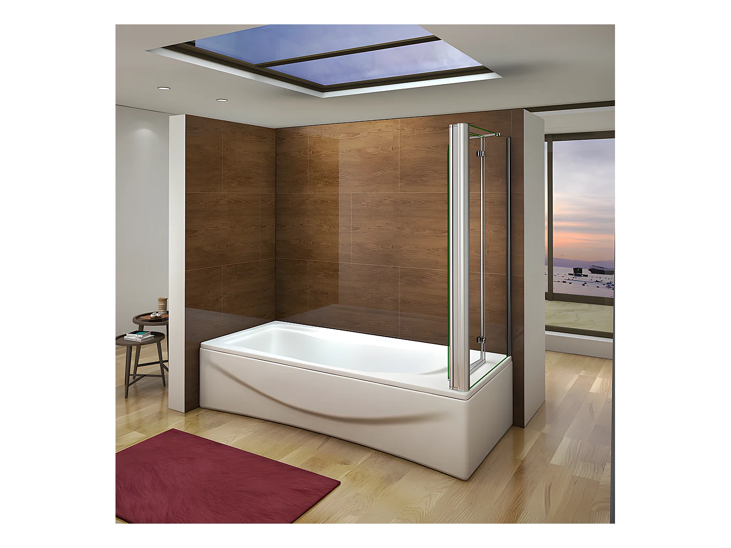 Pare-baignoire pivotant et pliant 90x140cm avec paroi fixe 80x140cm, paroi de baignoire en 6mm verre de sécurité