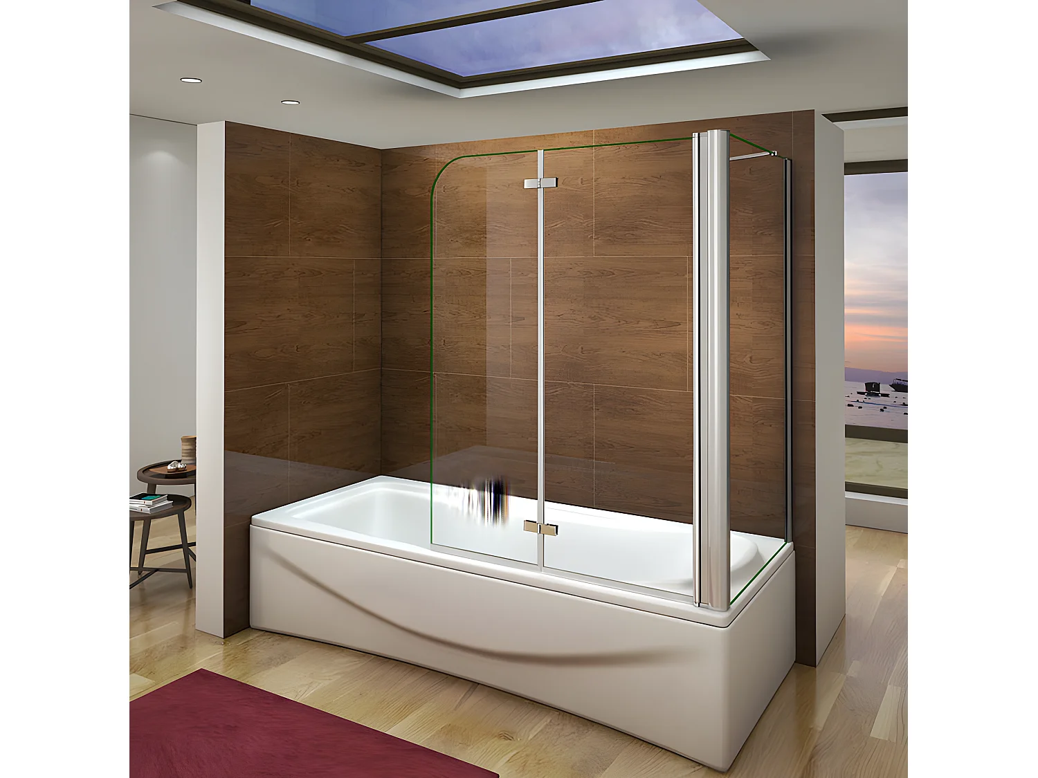 Pare-baignoire pivotant et pliant 90x140cm avec paroi fixe 80x140cm, paroi de baignoire en 6mm verre de sécurité