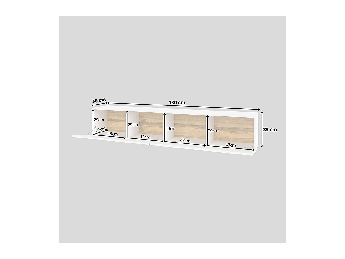 Móvel para TV de 180cm da coleção EVA. Cor branca e carvalho.