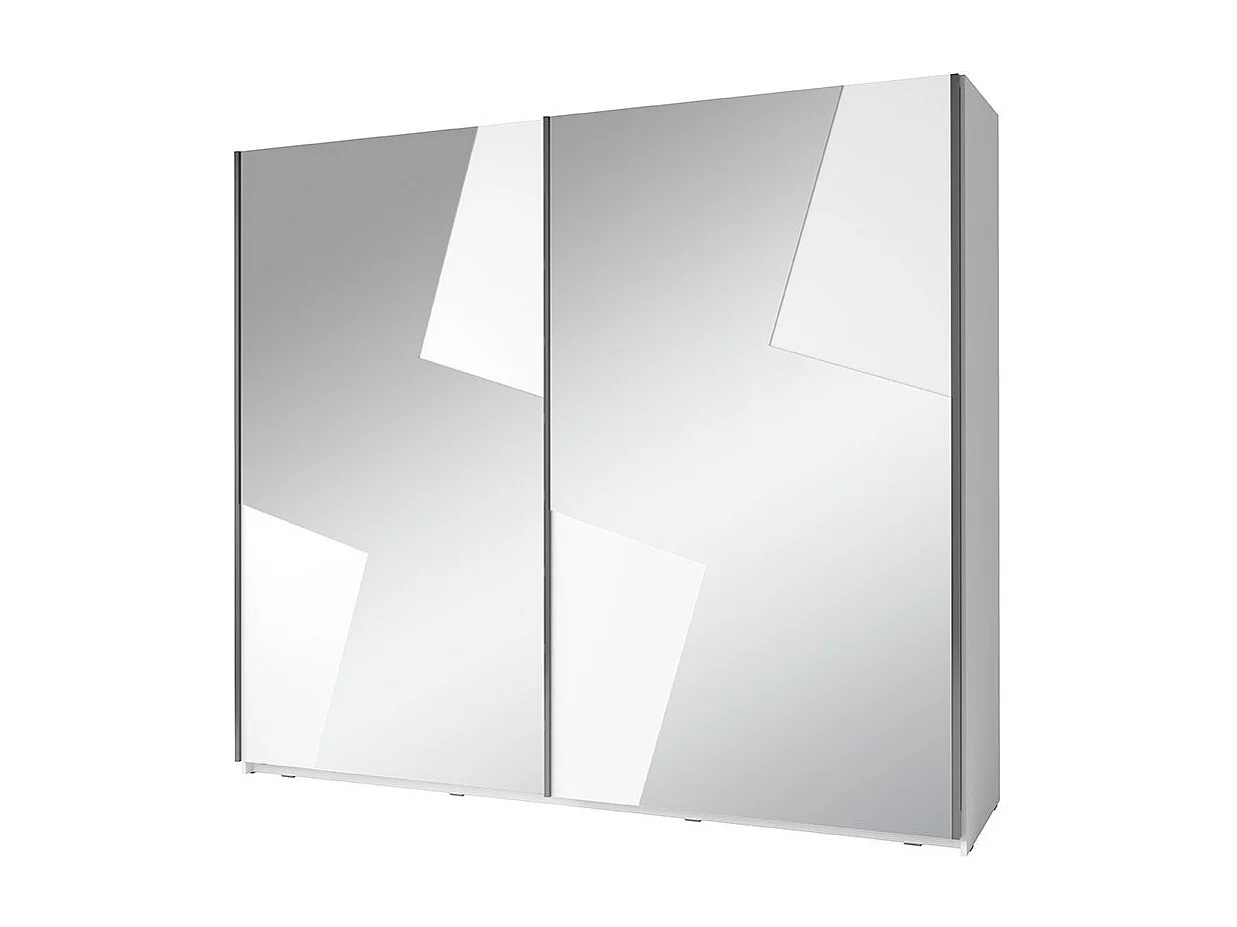 Armoire FULMO 2 portes avec miroirs - Coloris blanc et gris effet béton - 200 x 218 x 65 cm