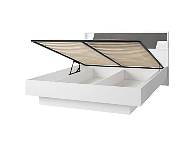 Bett FULMO 160 cm mit Stauraum - Farbe Weiß und Betongrau-Finish - 171 x 92 x 201 cm