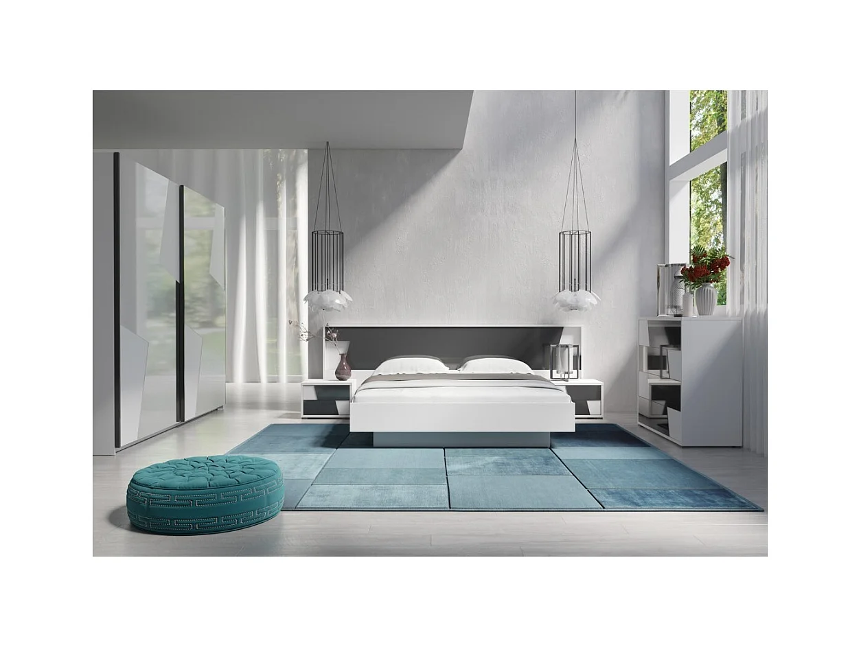 Bett FULMO 160 cm mit Stauraum - Farbe Weiß und Betongrau-Finish - 171 x 92 x 201 cm