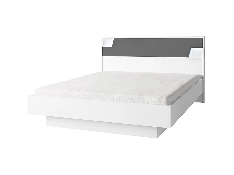 Bed FULMO 160 cm met opbergruimte - Kleur wit en afwerking in grijs beton - 171 x 92 x 201 cm