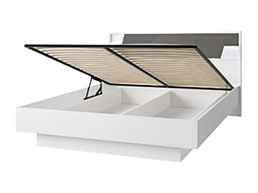 Bett FULMO 160 cm mit Stauraum - Farbe Weiß und Betongrau-Finish - 171 x 92 x 201 cm