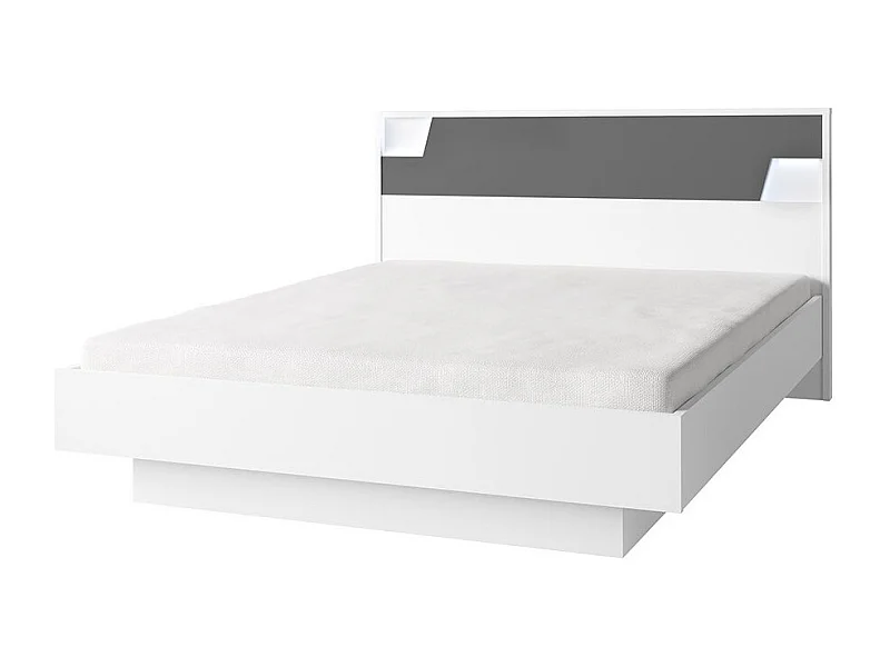 Bed FULMO 160 cm met opbergruimte - Kleur wit en afwerking in grijs beton - 171 x 92 x 201 cm