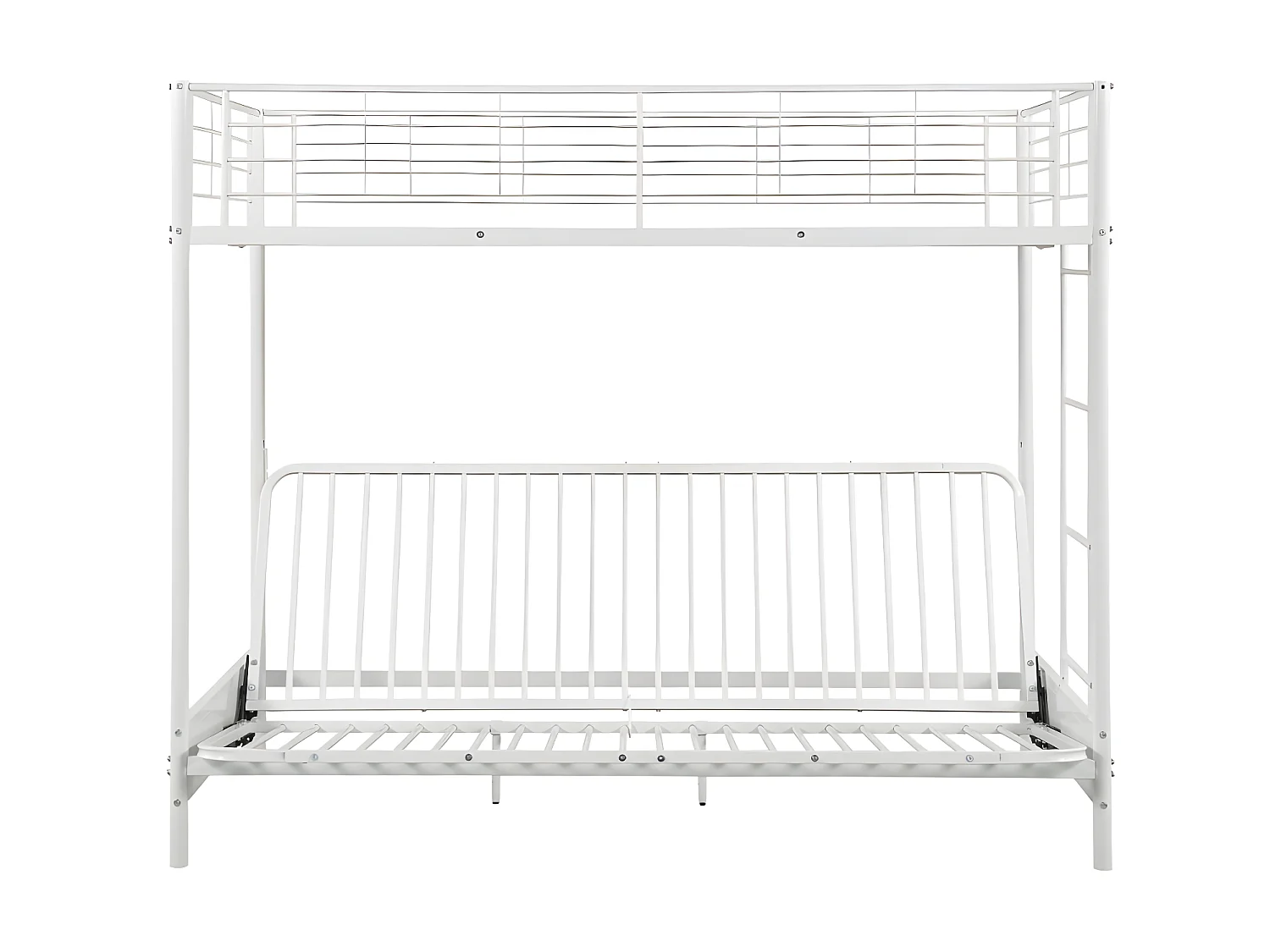 Hochbett mit Schlafsofa mit Futonmatratze - 90 x 190 cm - Metall - Weiß & Schwarz - MODULO V