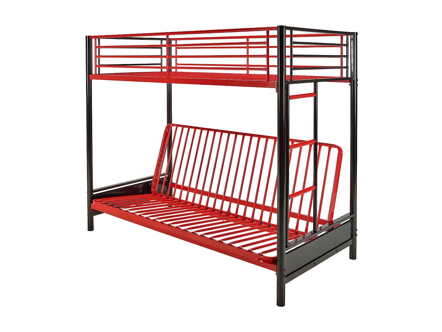 Hochbett mit Schlafsofa mit Futonmatratze - 90 x 190 cm - Metall - Rot & Schwarz - MODULO V