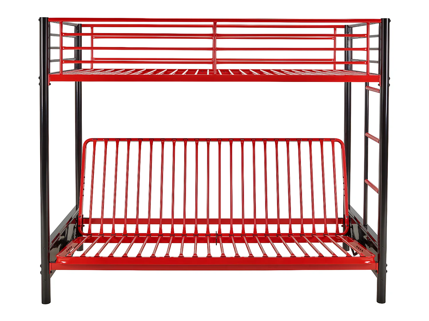 Hochbett mit Schlafsofa mit Futonmatratze - 90 x 190 cm - Metall - Rot & Schwarz - MODULO V