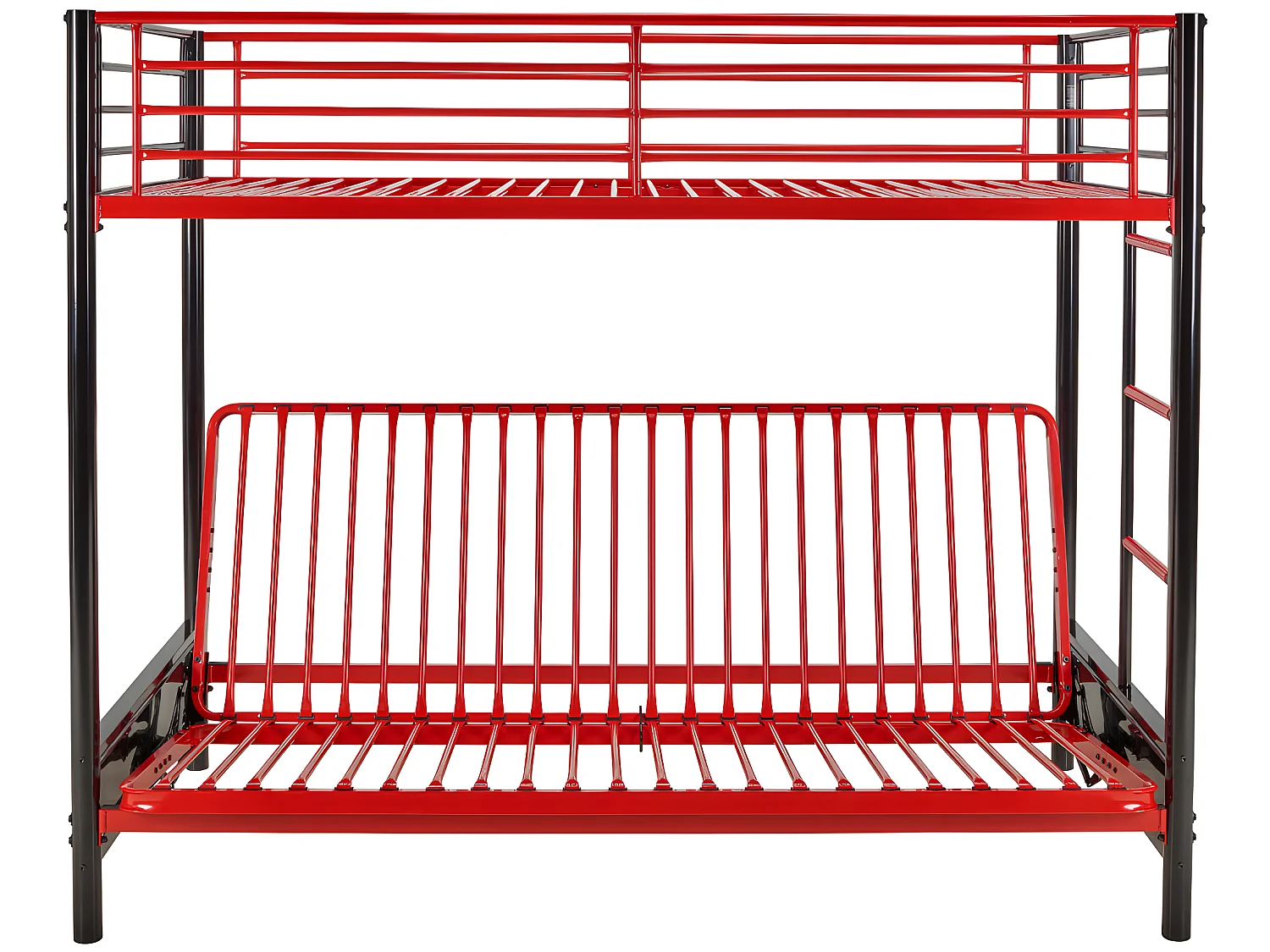 Cama alta 90 x 190 cm com banco convertível em metal preto e vermelho e futon - MODULO V