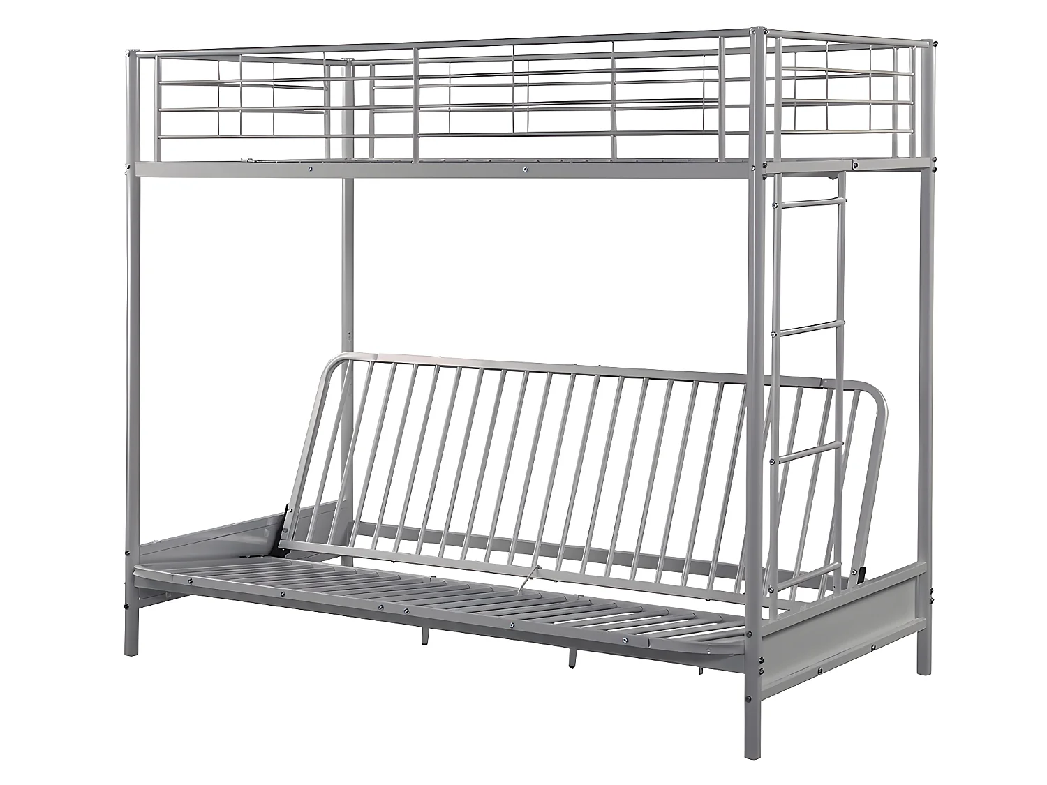 Hochbett mit Schlafsofa + Futonmatratze - 90 x 190 cm - Metall - Silberfarben - MODULO IV