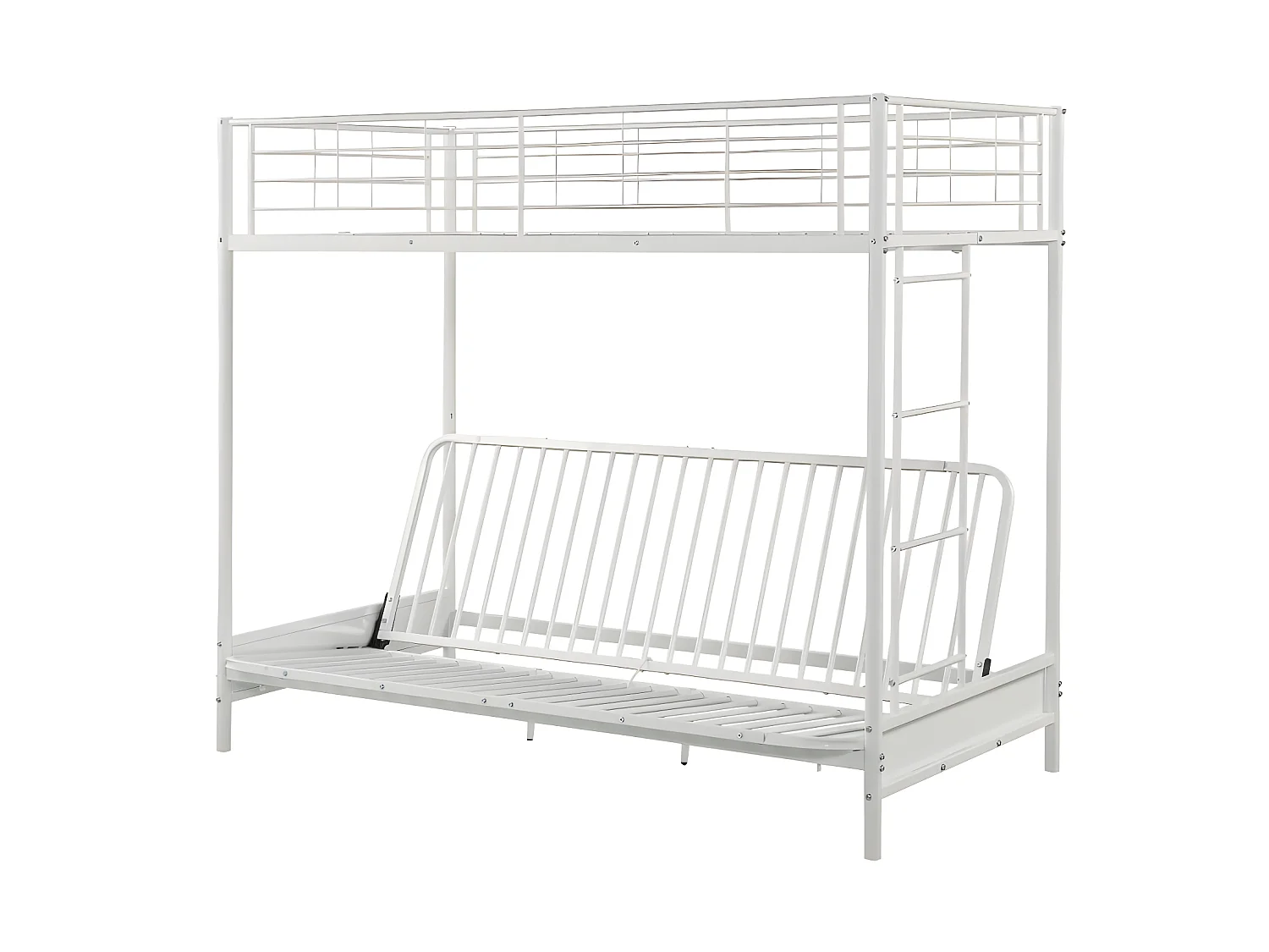 Hochbett mit Schlafsofa mit Matratze + Futonmatratze - 90 x 190 cm - Metall - Weiß - MODULO V