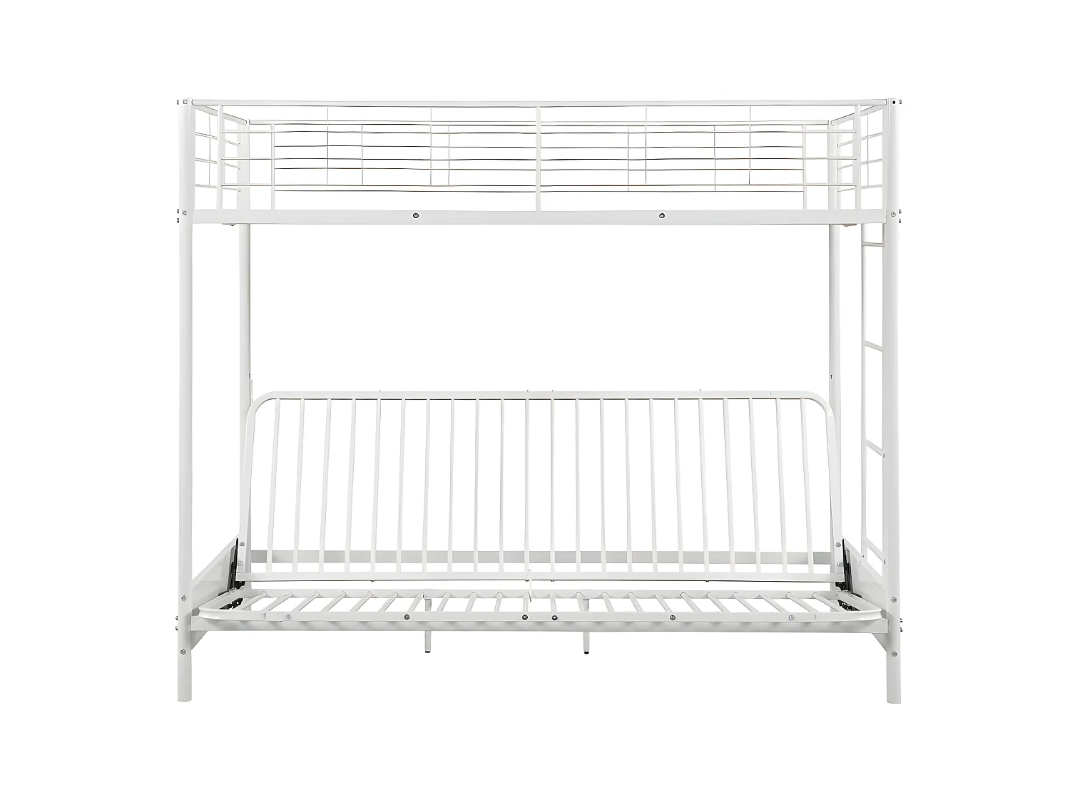 Hochbett mit Schlafsofa mit Matratze + Futonmatratze - 90 x 190 cm - Metall - Weiß - MODULO V