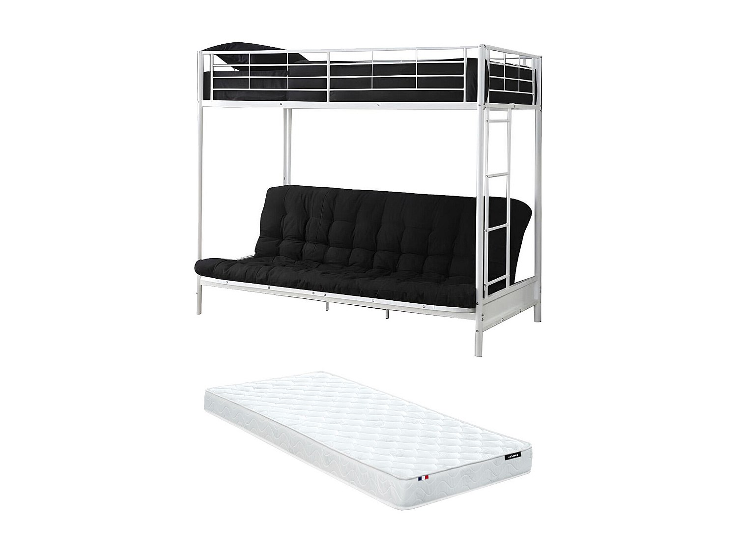 Hochbett mit Schlafsofa mit Matratze + Futonmatratze - 90 x 190 cm - Metall günstig online kaufen