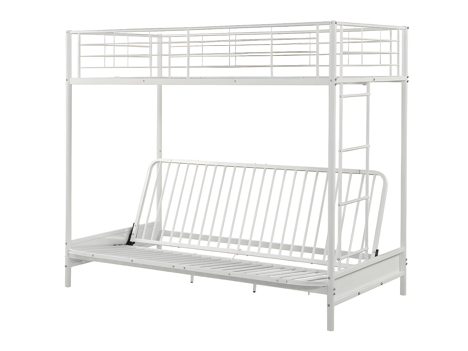 Lit mezzanine 90 x 190 cm - Avec banquette convertible - Métal - Blanc + Futon + Matelas - MODULO V