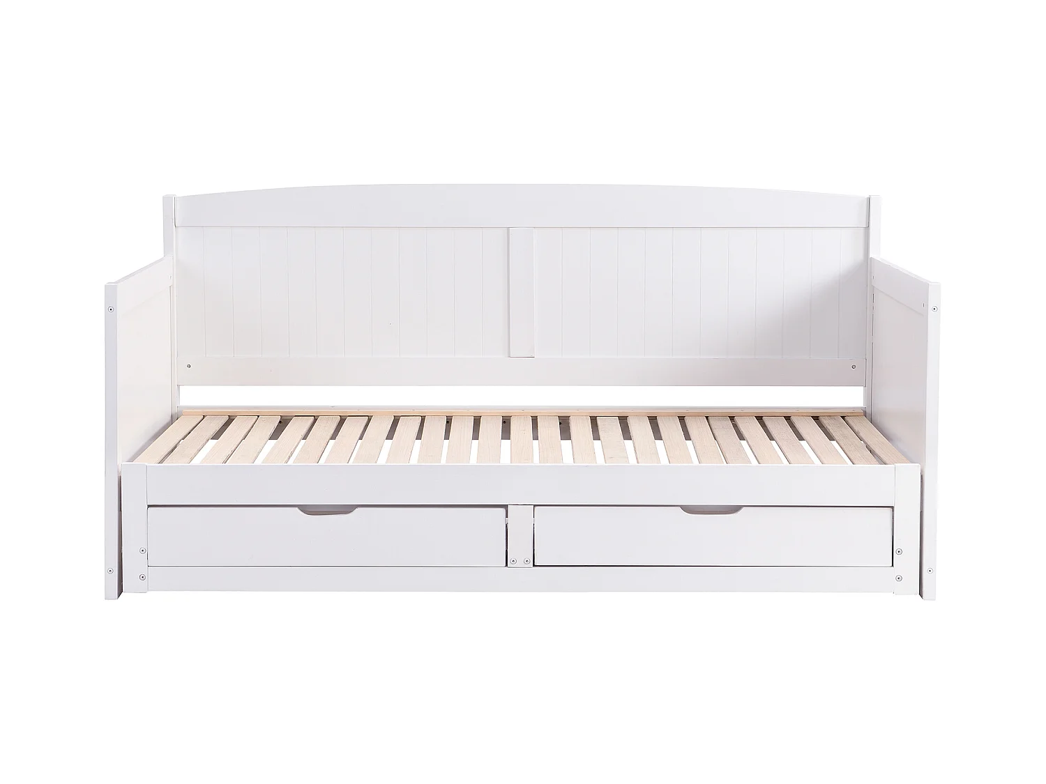 Lit gigogne banquette 90 x 190 ou 180 x 190 cm - Avec sommier peigne et tiroirs - Pin et MDF - Blanc - DINIVA