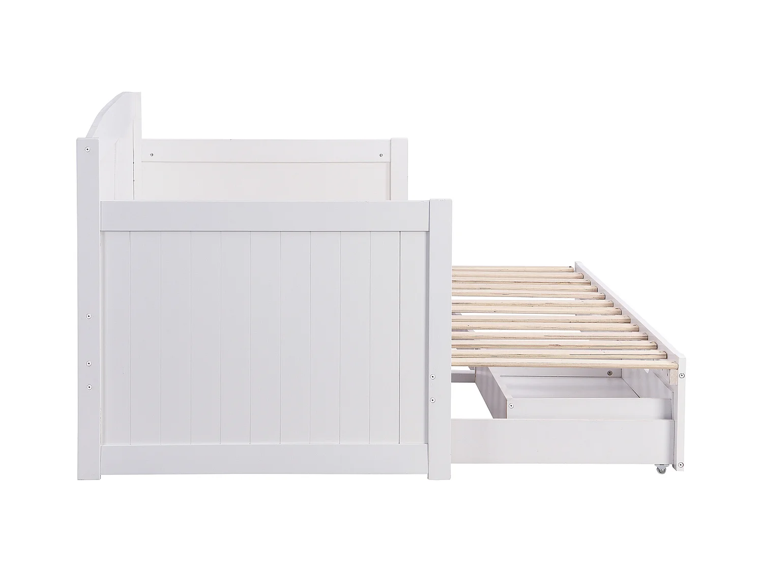 Lit gigogne banquette 90 x 190 ou 180 x 190 cm - Avec sommier peigne et tiroirs - Pin et MDF - Blanc - DINIVA