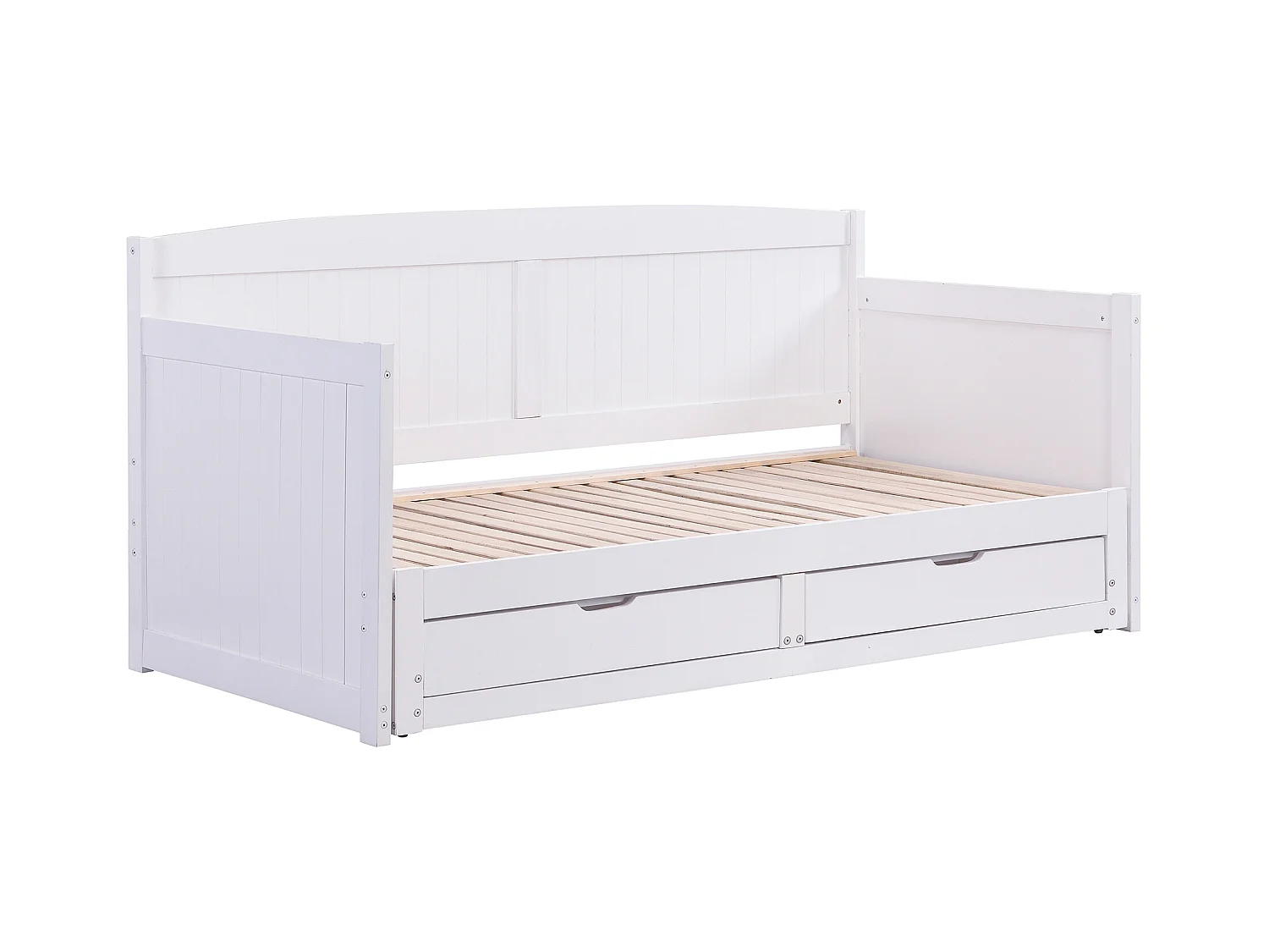 Lit gigogne banquette 90 x 190 ou 180 x 190 cm - Avec sommier peigne et tiroirs - Pin et MDF - Blanc - DINIVA