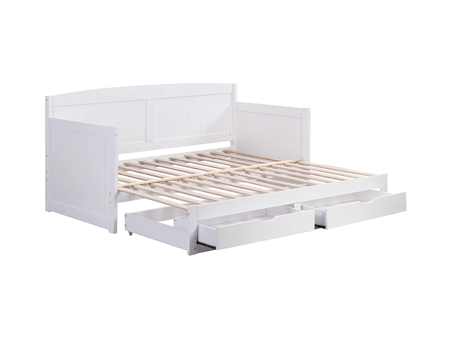 Lit gigogne banquette 90 x 190 ou 180 x 190 cm - Avec sommier peigne et tiroirs - Pin et MDF - Blanc - DINIVA