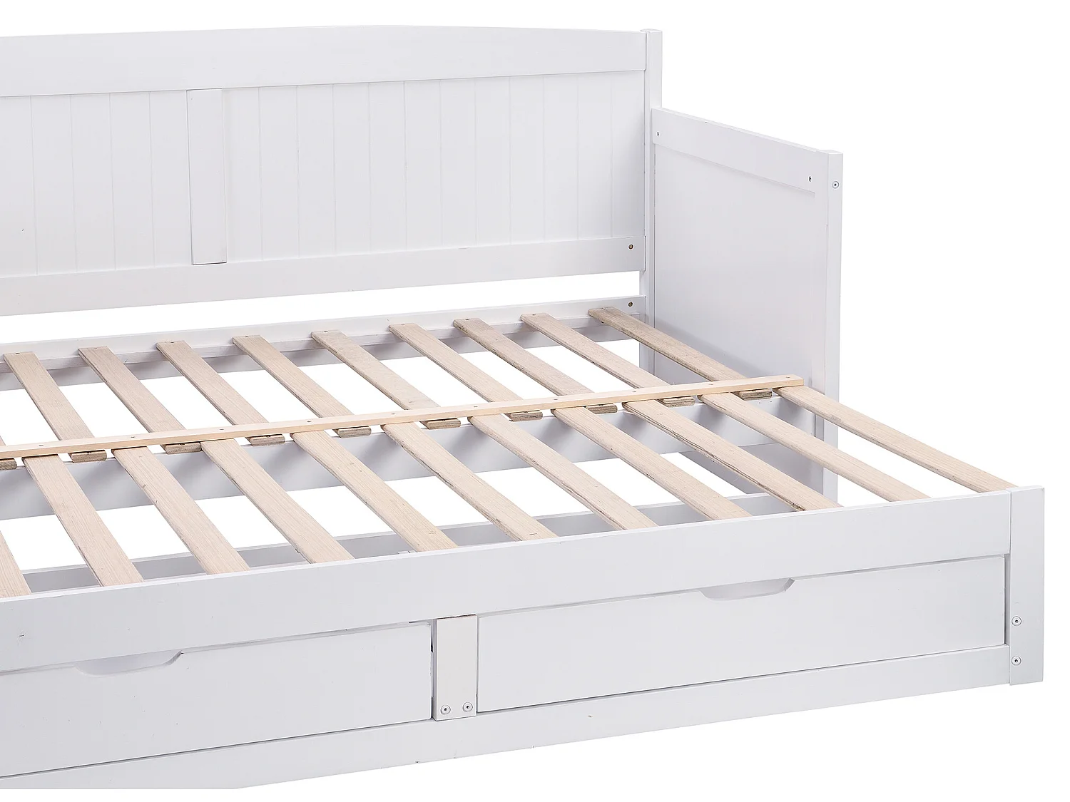 Bäddbanksäng 90 x 190 eller 180 x 190 cm - Med ribbottnar och lådor - Tall och MDF - Vit - DINIVA