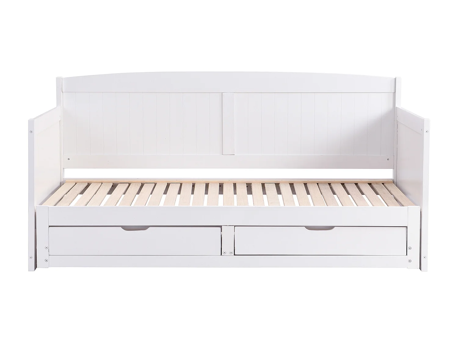 Bäddbanksäng 90 x 190 eller 180 x 190 cm - Med ribbottnar och lådor - Tall och MDF - Vit - DINIVA