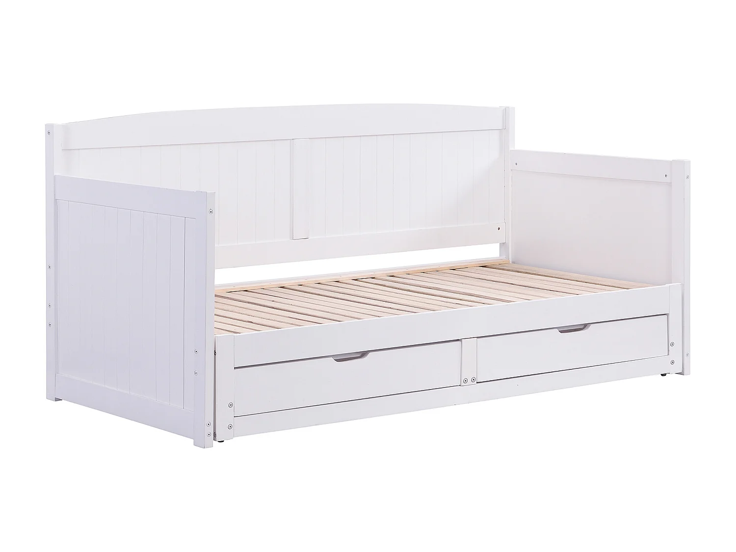 Bäddbanksäng 90 x 190 eller 180 x 190 cm - Med ribbottnar och lådor - Tall och MDF - Vit - DINIVA