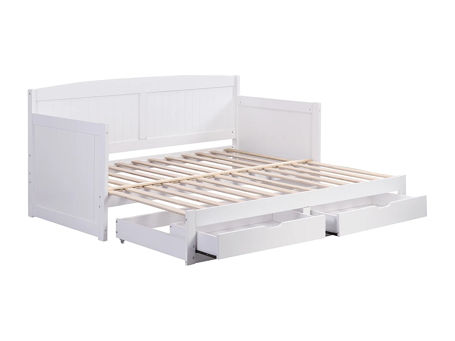 Bäddbanksäng 90 x 190 eller 180 x 190 cm - Med ribbottnar och lådor - Tall och MDF - Vit - DINIVA