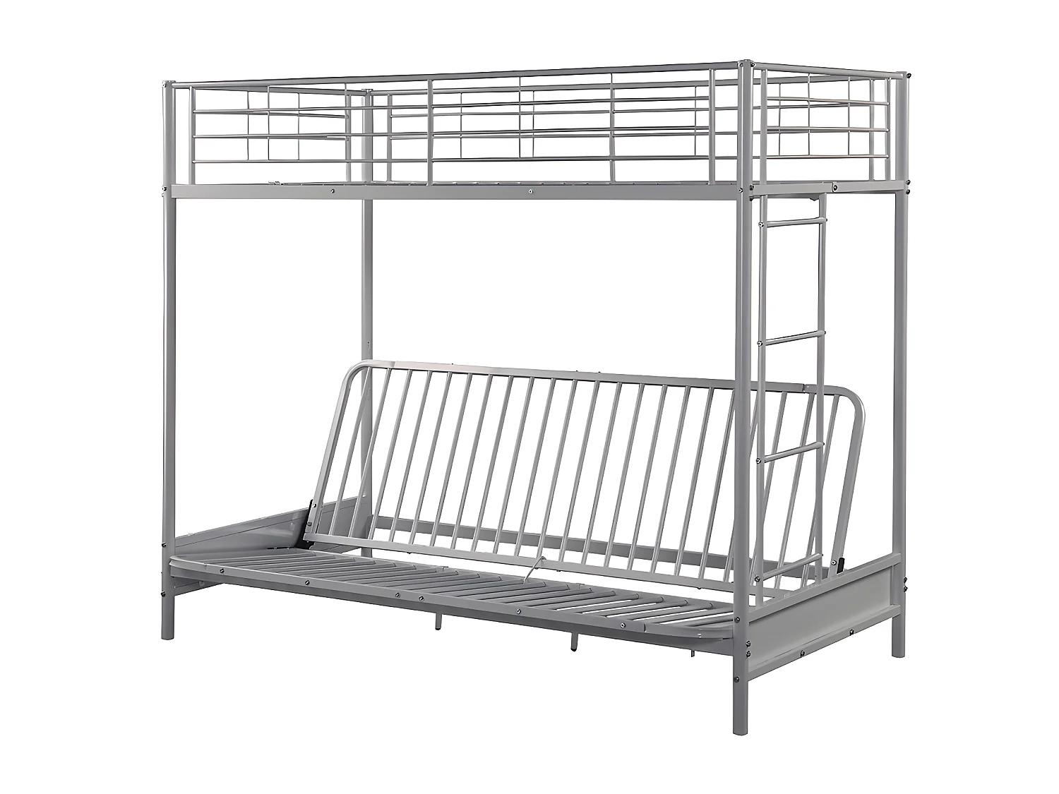 Hochbett mit Schlafsofa + Futonmatratze + Matratze - 90 x 190 cm - Metall - Silberfarben & Schwarz - MODULO IV
