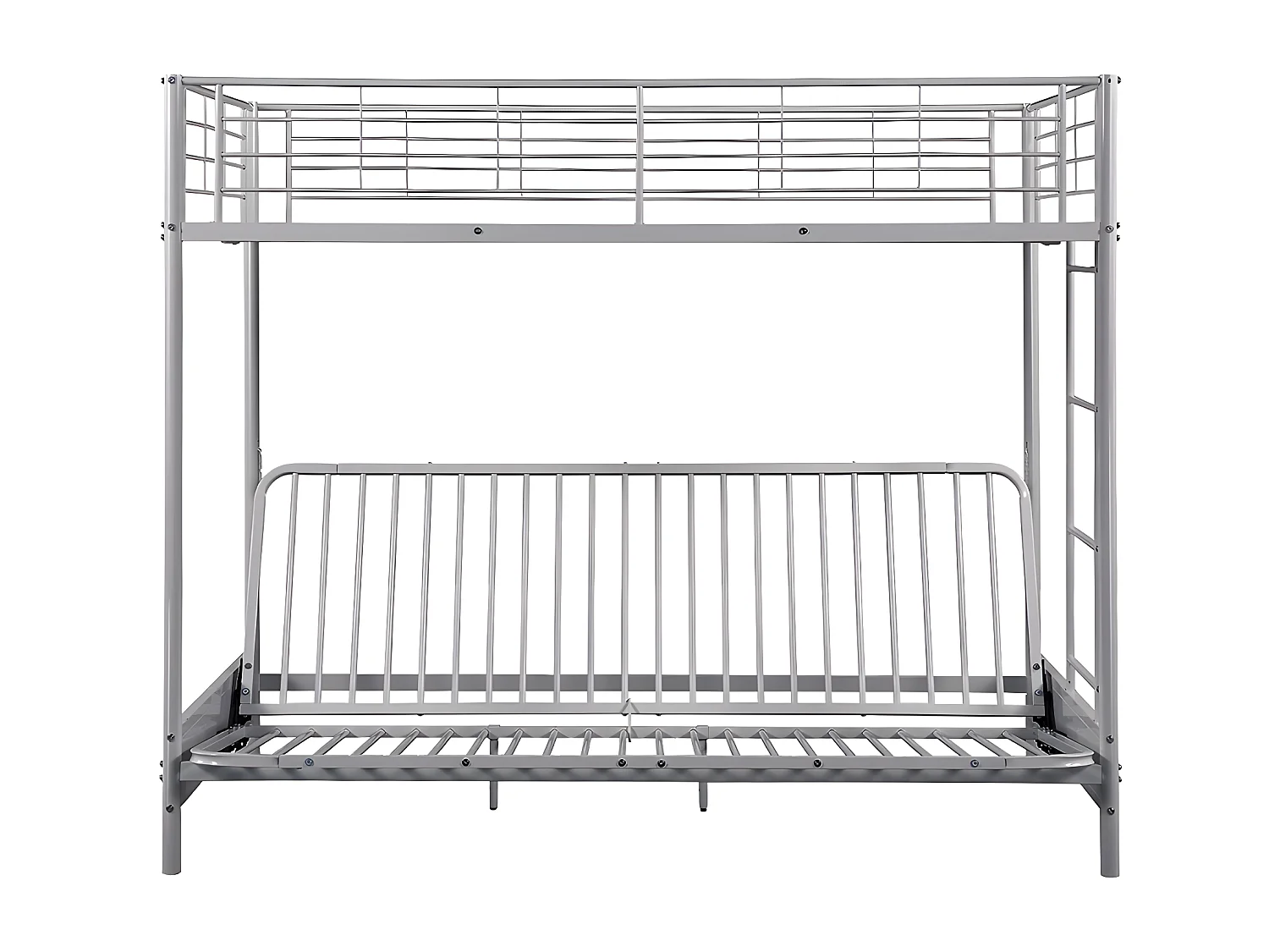 Hochbett mit Schlafsofa + Futonmatratze + Matratze - 90 x 190 cm - Metall - Silberfarben & Schwarz - MODULO IV