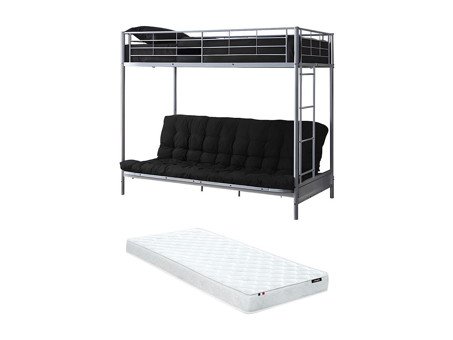 Hochbett mit Schlafsofa + Futonmatratze + Matratze - 90 x 190 cm - Metall - günstig online kaufen
