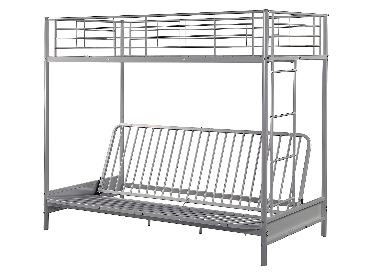Mesanin-seng 90 x 190 cm - Med konvertibel benk - Metall - Sølv + Futon + Madrass - MODULO V