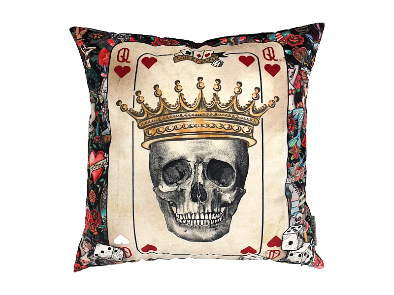 Housse de coussin 45x45 cm Tête de mort Dame de coeur