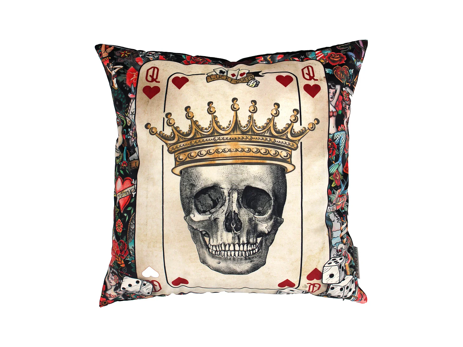 Housse de coussin 45x45 cm Tête de mort Dame de coeur