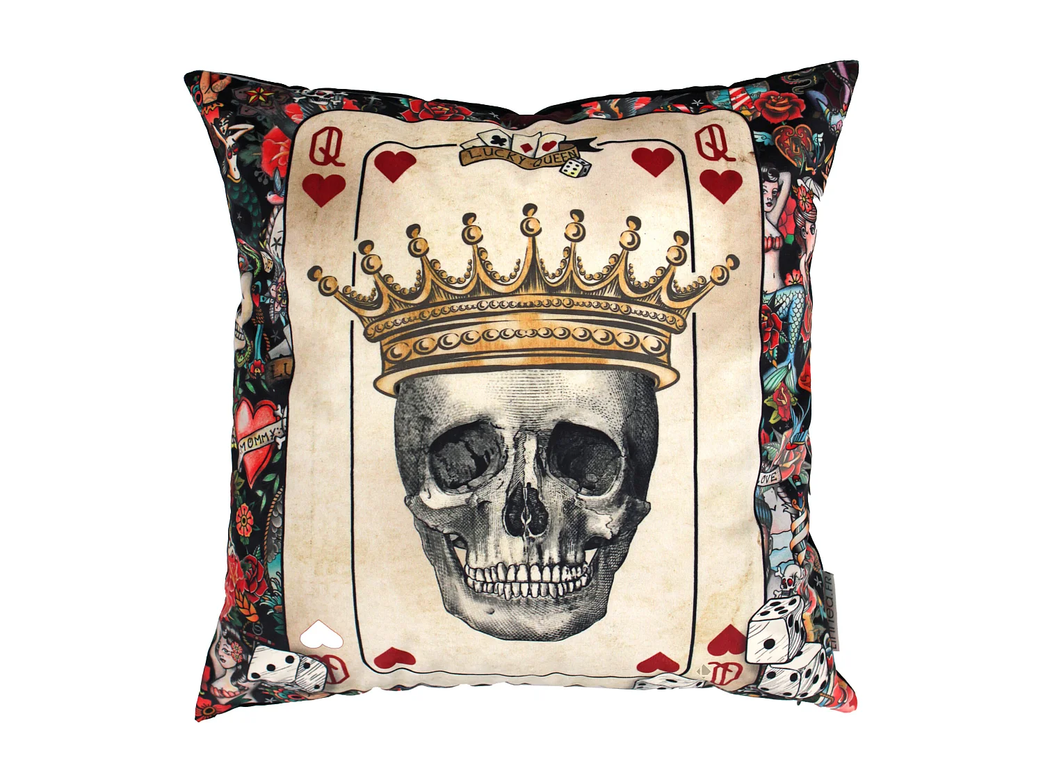 Housse de coussin 45x45 cm Tête de mort Dame de coeur