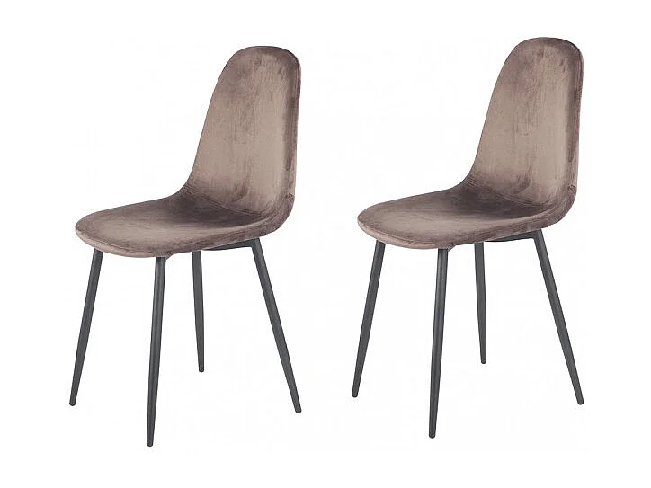 Lot 2 chaises scandinave velours marron et pieds métal noir - BIBA