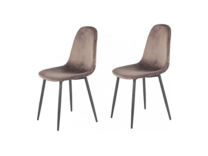 Lot 2 chaises scandinave velours marron et pieds métal noir - BIBA