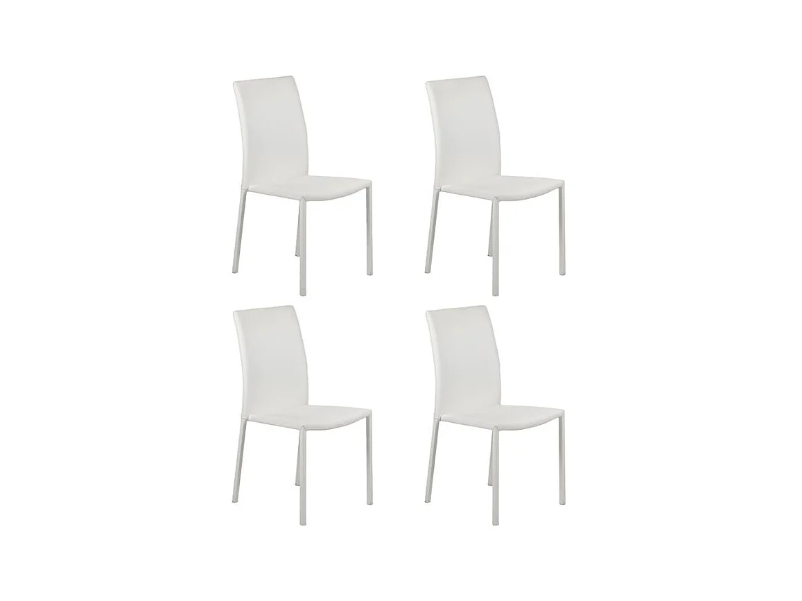 Lot de 4 chaises empilables en simili blanc et 4 pieds en acier - LUFY