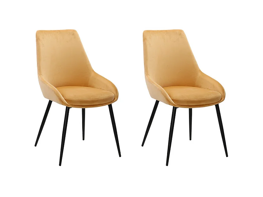 Lot de 2 chaises en velours jaune pieds en métal noir - JAZZY
